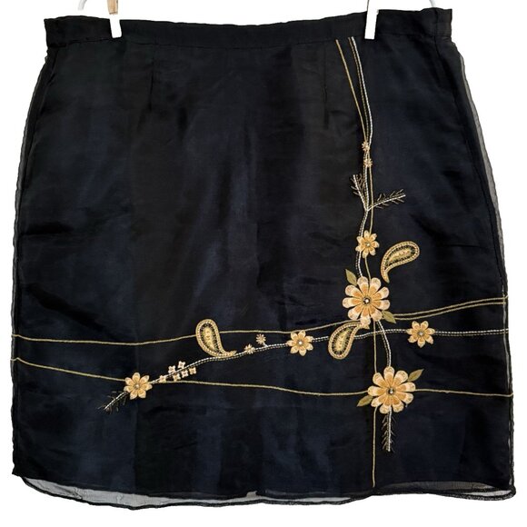220 Hickory Dresses & Skirts - Vintage 220 Hickory 90's Artsy Skirt LP Embroidery Sheer Overlay Gold Glam Party